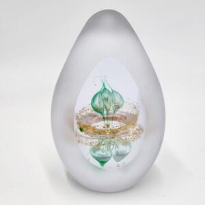Svaja Art Glass Hand Blown Paperweight Captured Glass Atomic Look Egg Shape